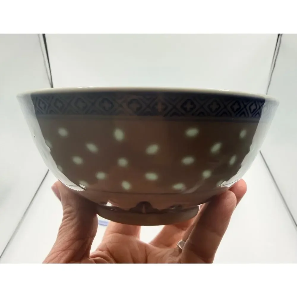 Tienshan Chinese Rice Grain Coupe Soup Bowls Blue & White Chrysanthemum 3pc Set